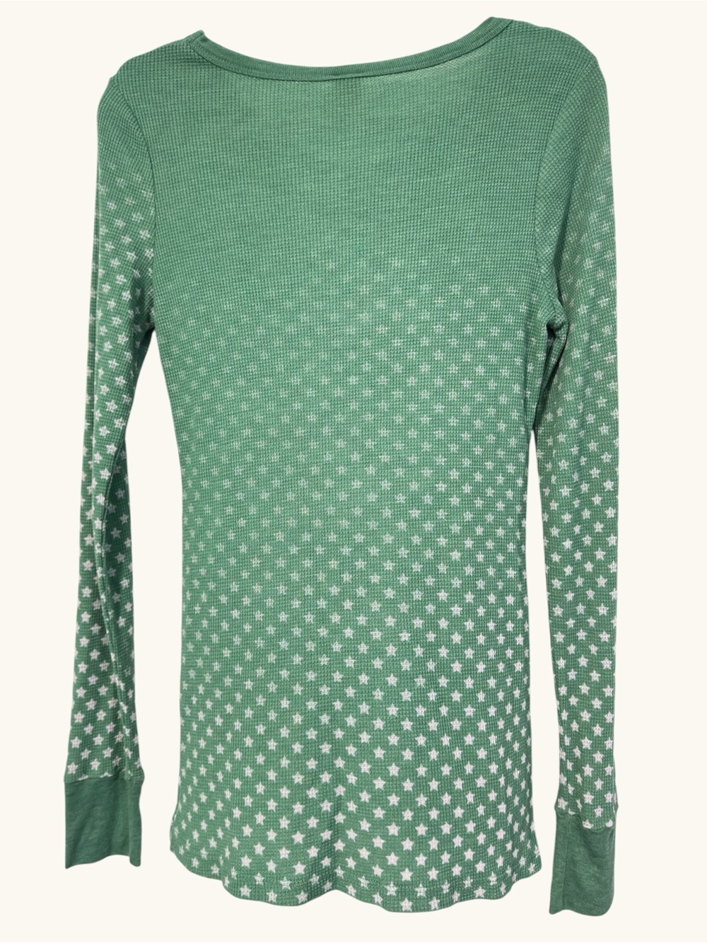Free People Green Star Print Thermal Long Sleeve Top Size L - Picture 3 of 10